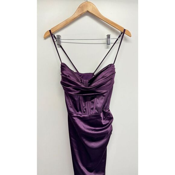 Speechless Pleated Side Slit Satin Gown Size Large Purple Lace‎ Up Maxi - Picture 5 of 12
